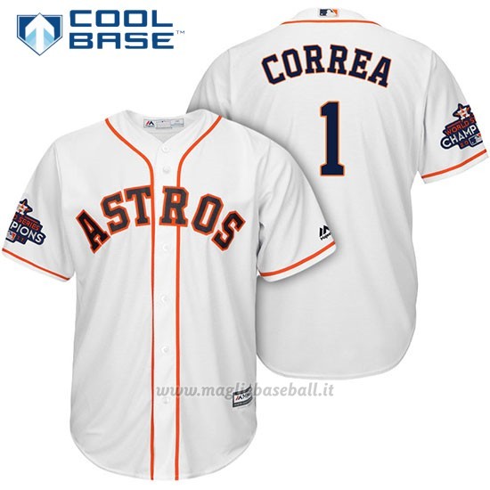 Maglia Baseball Uomo Houston Astros 2017 World Series Campione Carlos Correa Bianco Cool Base